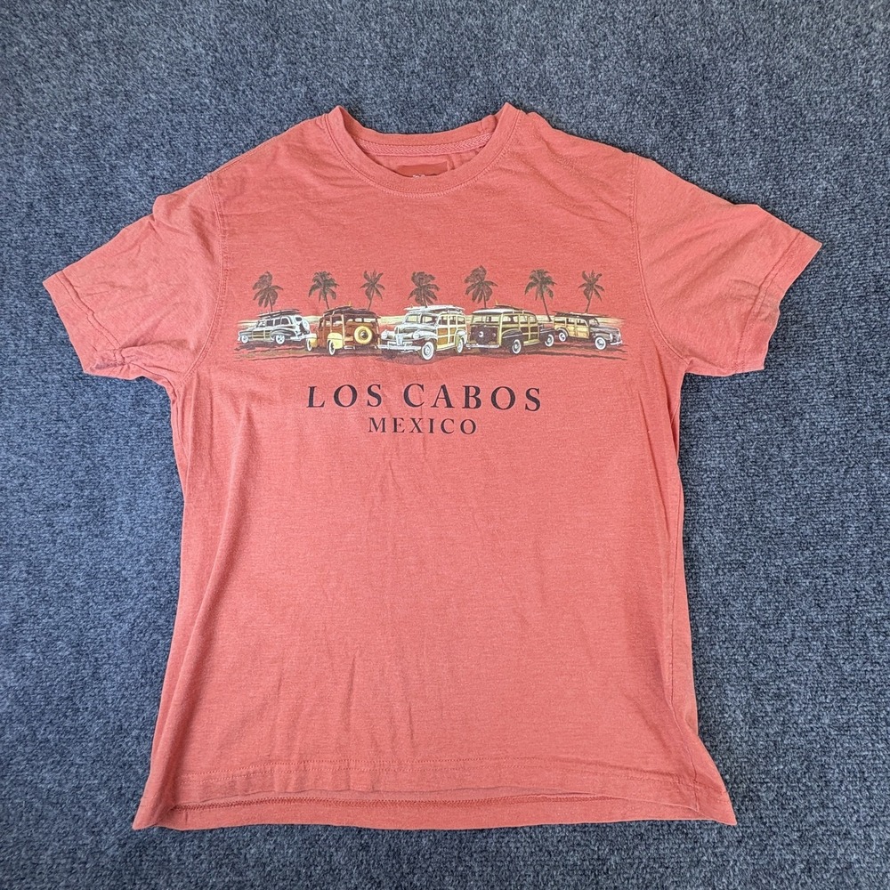 Pelican Pier T-Shirt Mens Medium Coral Los Cabos Mexico Graphic‎ Print Crew Neck